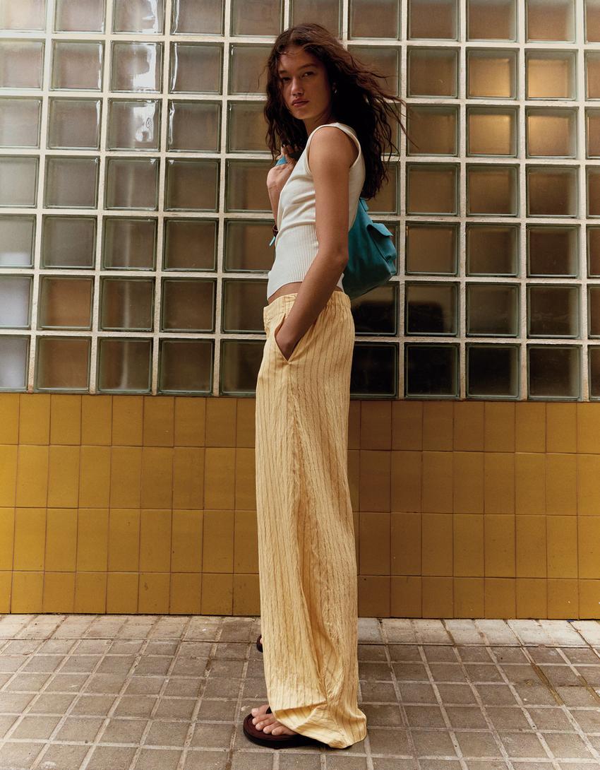 Loose-fitting stripe trousers-Yellow