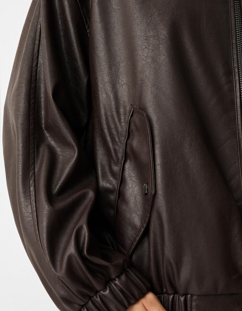 Blusão dad fit efeito pele-Marrom-6