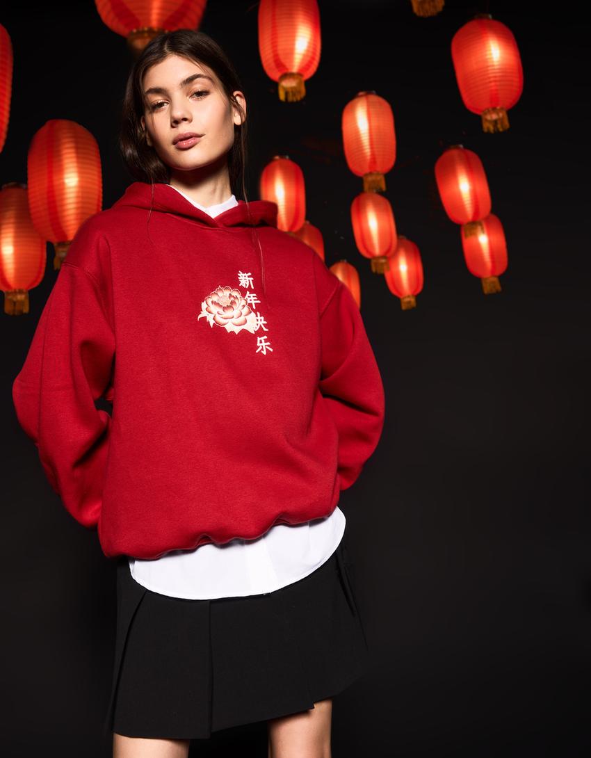 Printed hoodie-Red-0