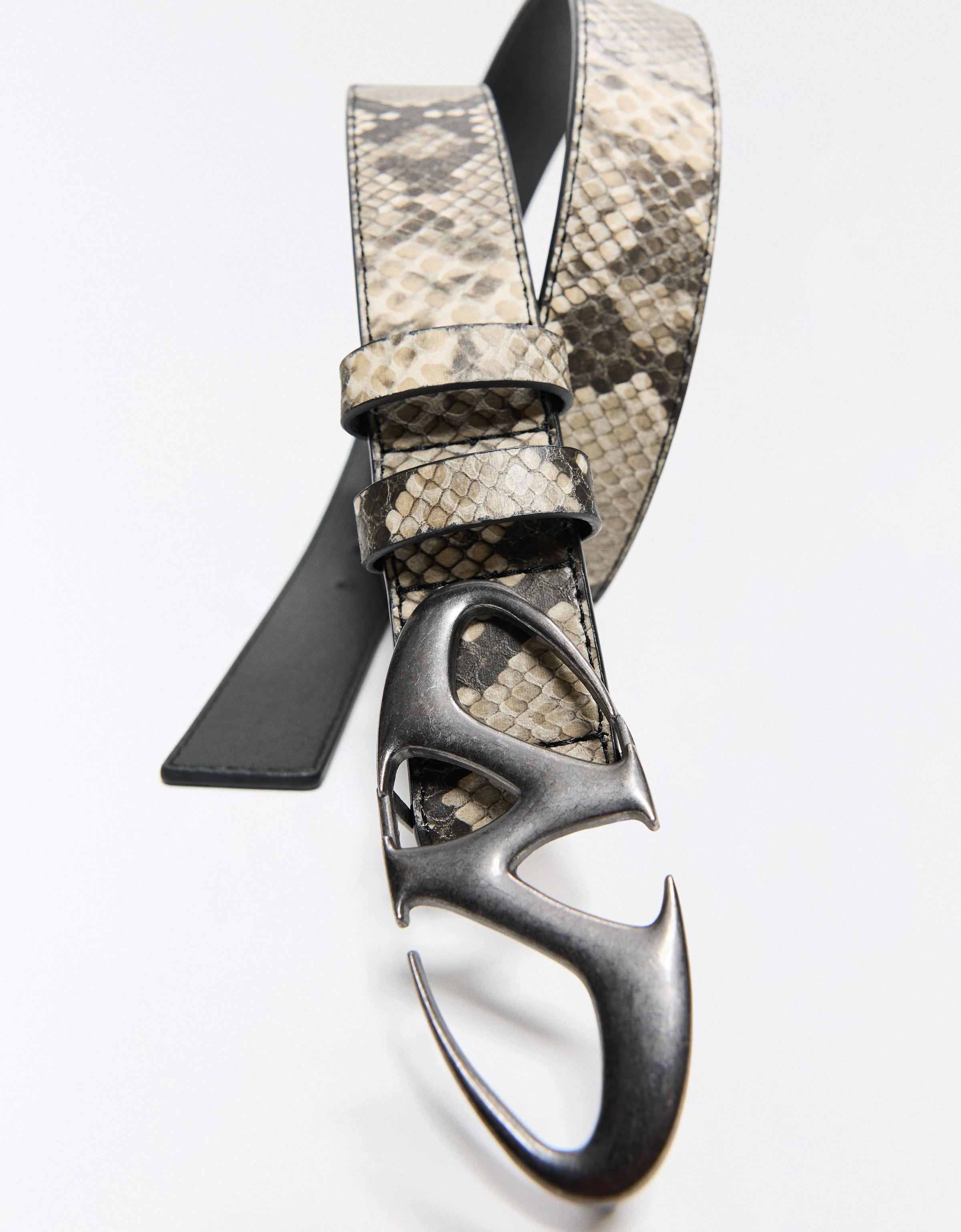 Animal print buckle belt — Mink
