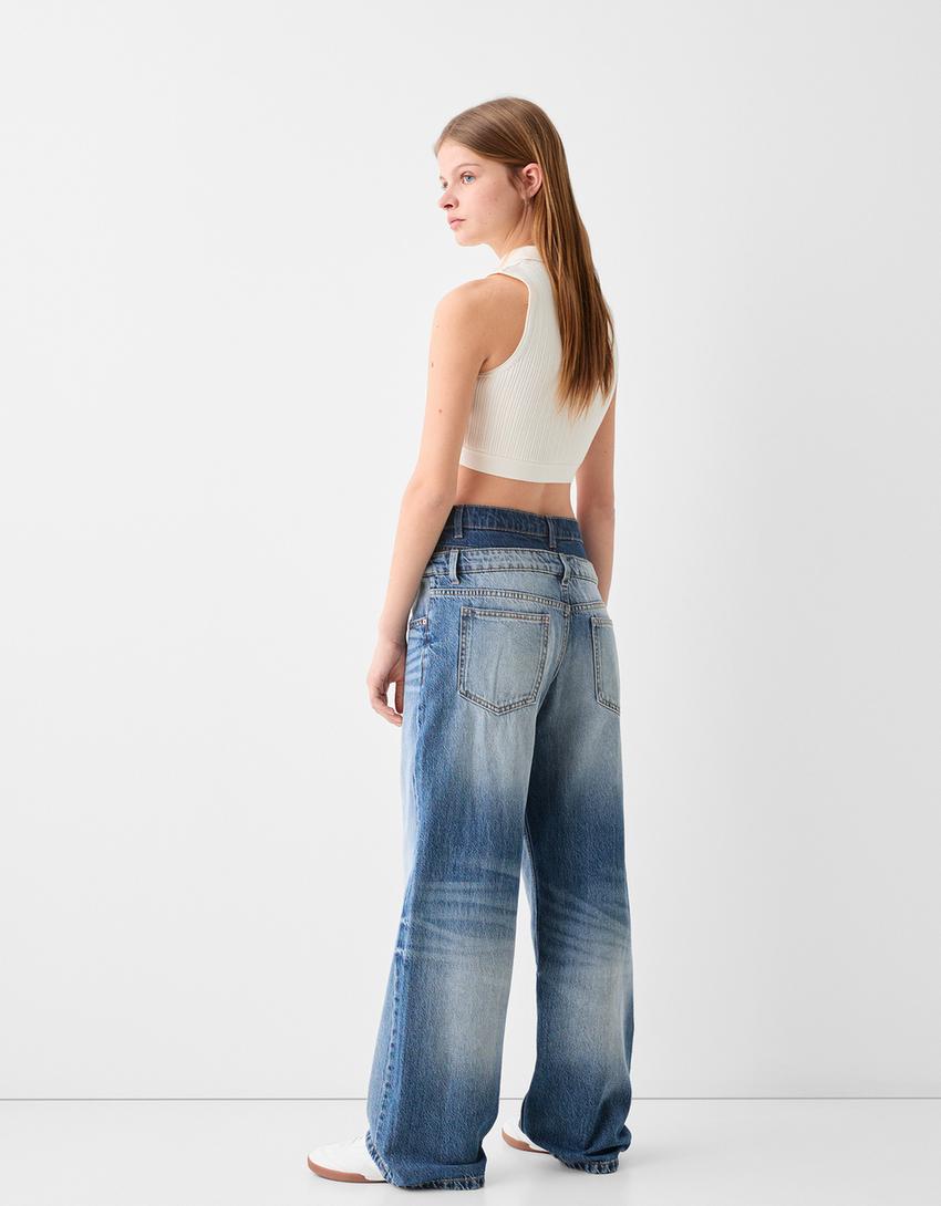 Çift belli baggy jean-Açık mavi-2