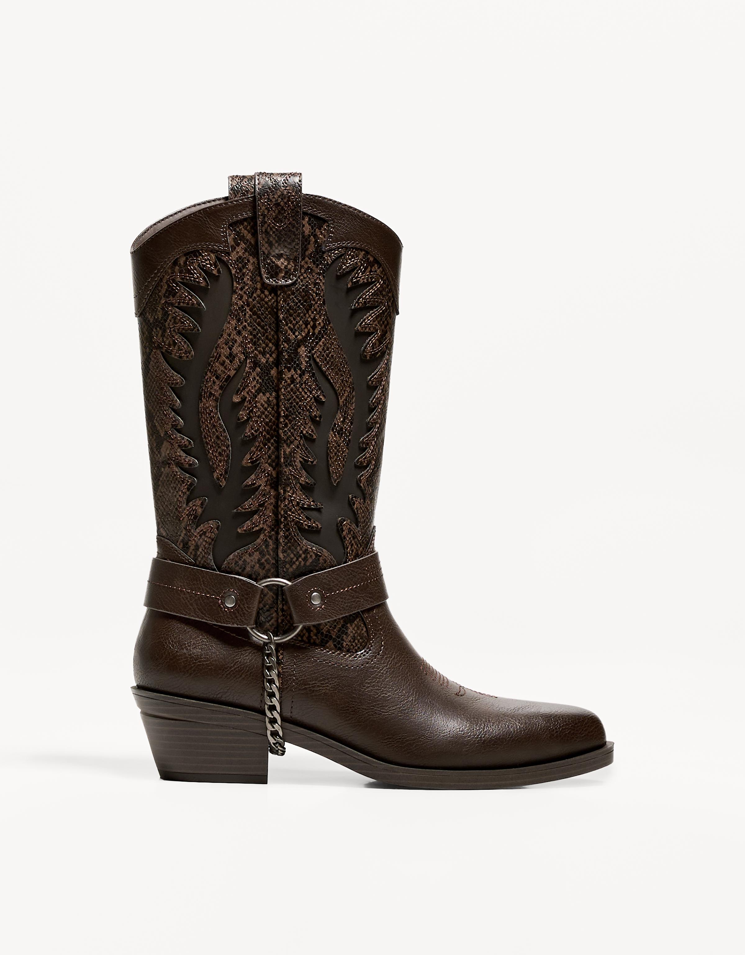 Bershka Stiefel Im Cowboylook Mit Animalprint Herren 40 Braun