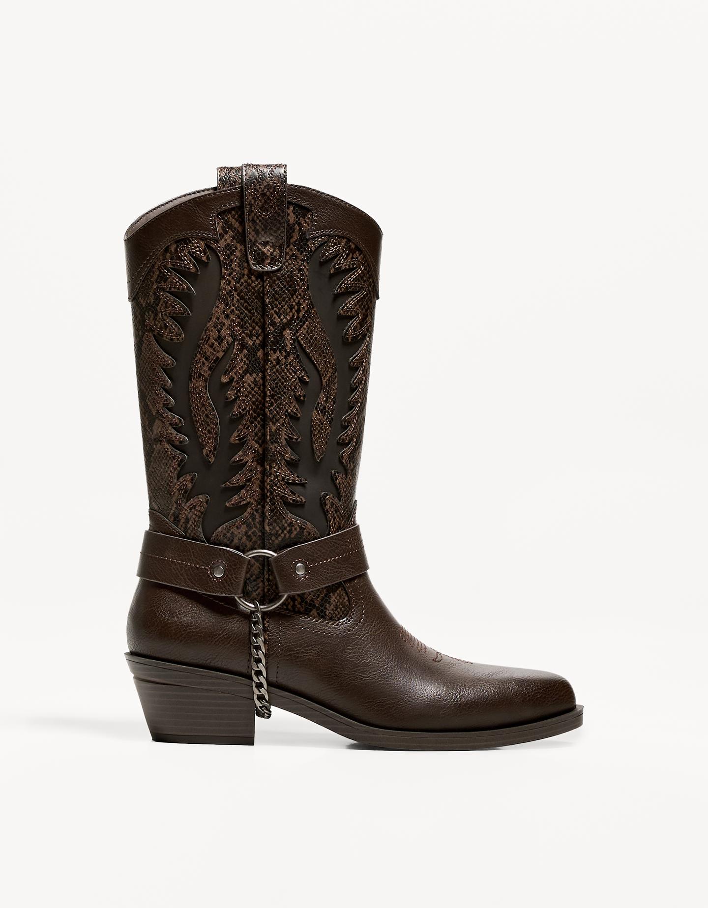Bershka Bota Cowboy Animal Print Hombre 40 Marrón