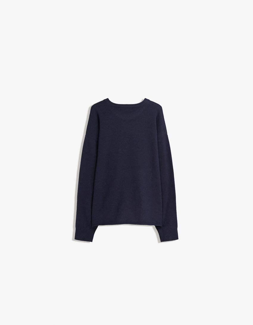 Pull col rond-Bleu-1