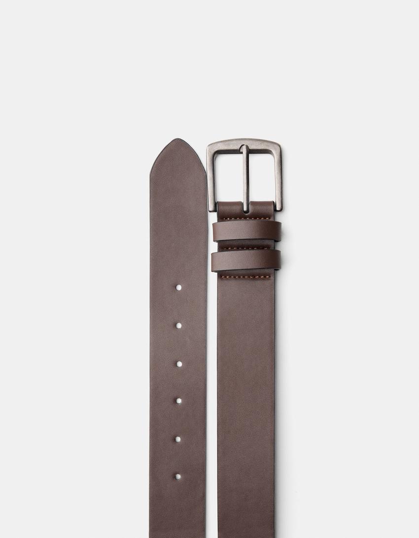 Wide leather effect belt-Brown