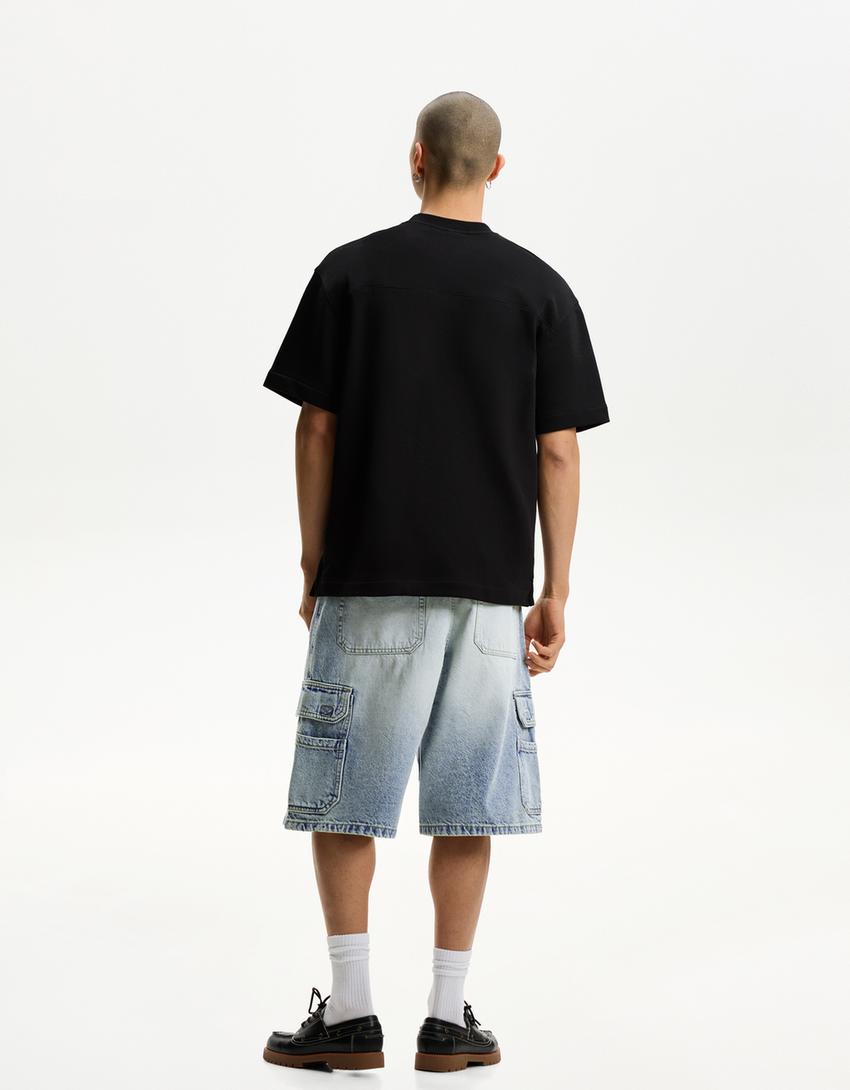 Bermuda baggy cargo-Azzurro Lavato