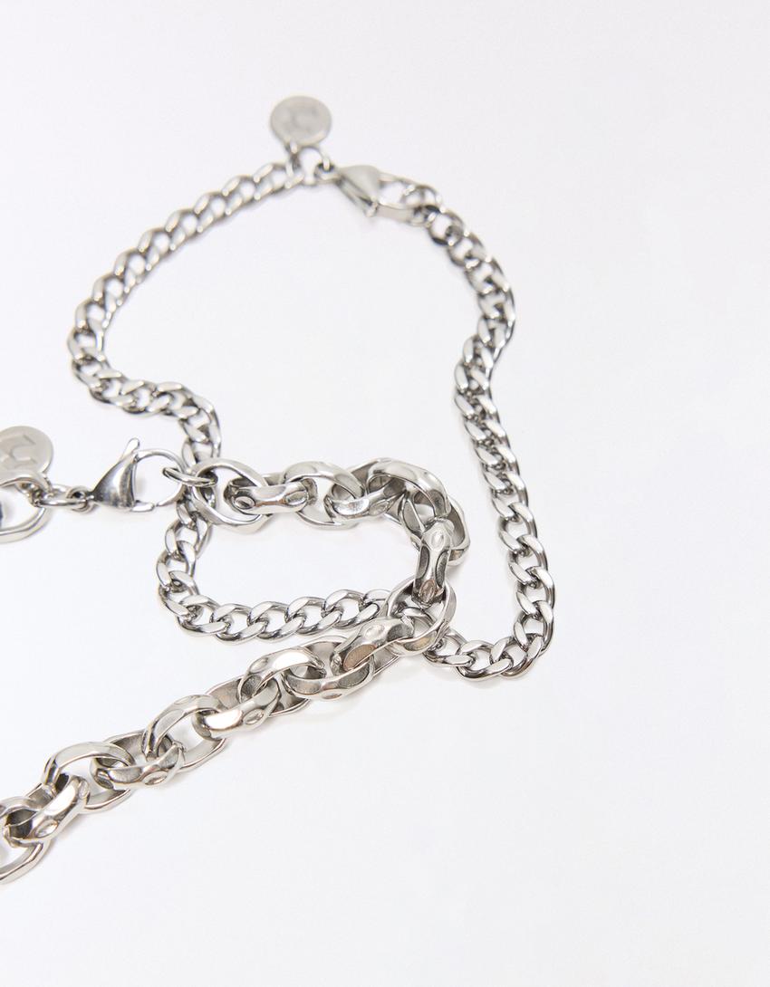 Set di 2 bracciali a catena in acciaio-Argentato
