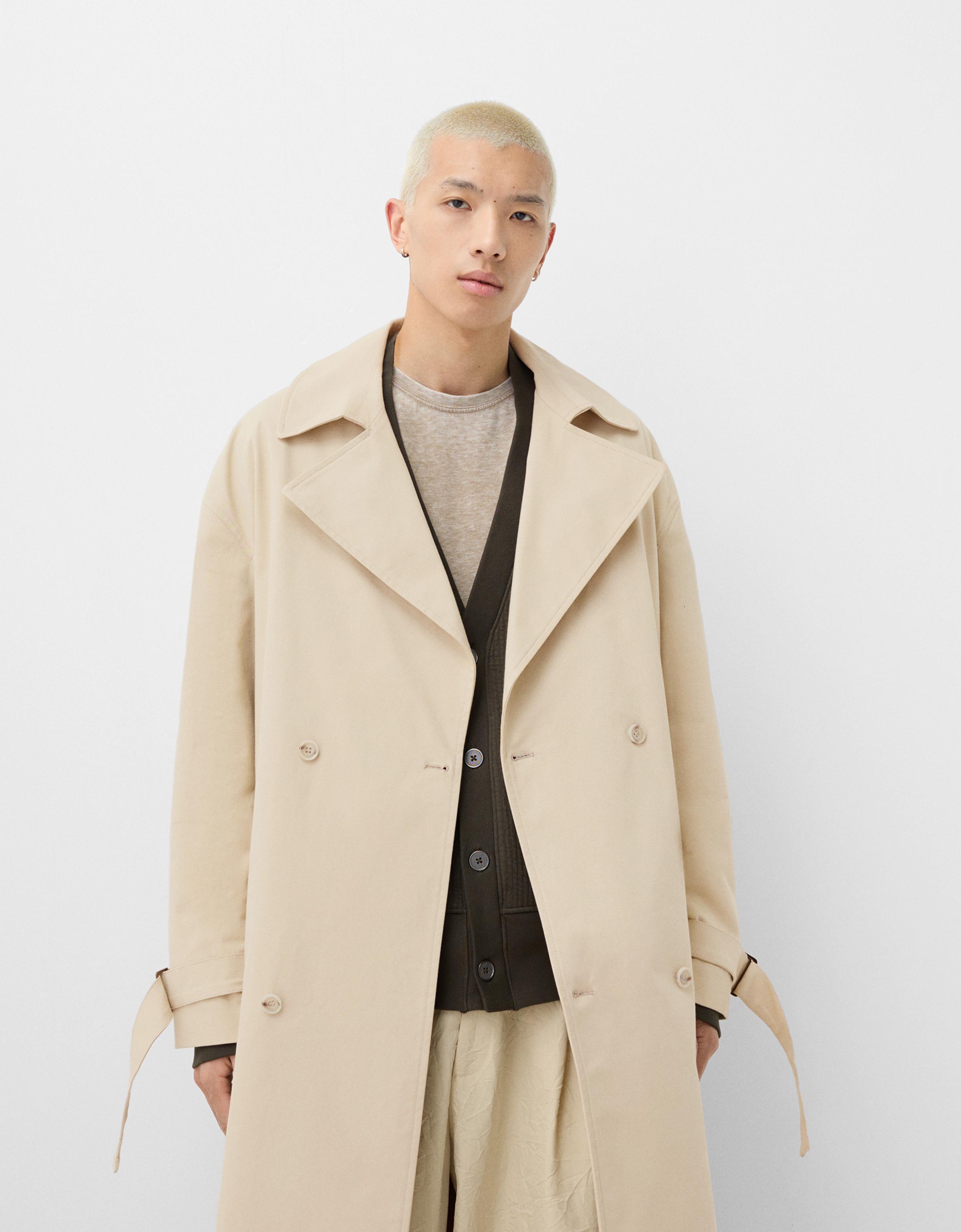 Bershka Oversize-Trenchcoat Herren M Sandfarbe