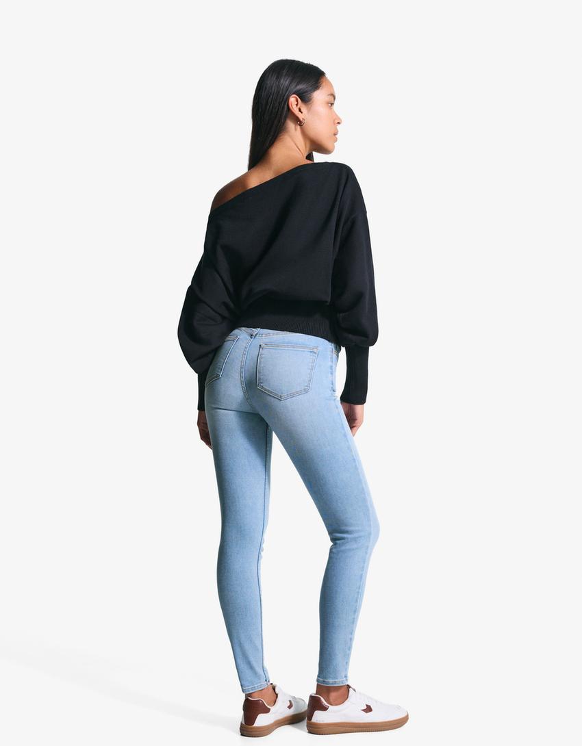 Super high-waist soft skinny jeans-Light blue