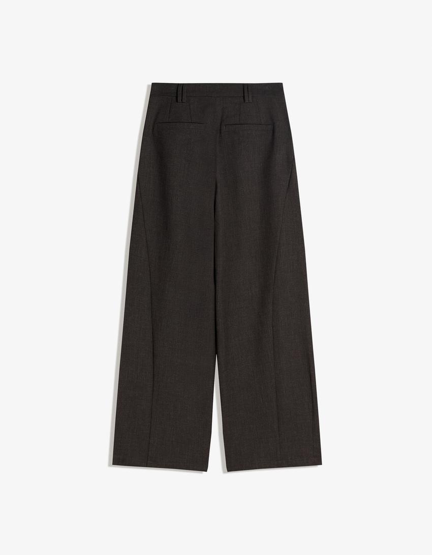 Pantaloni ampi doppio tessuto-Grigio
