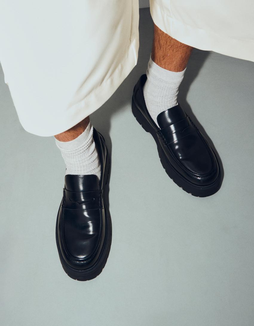 Chunky sole loafers-BLACK