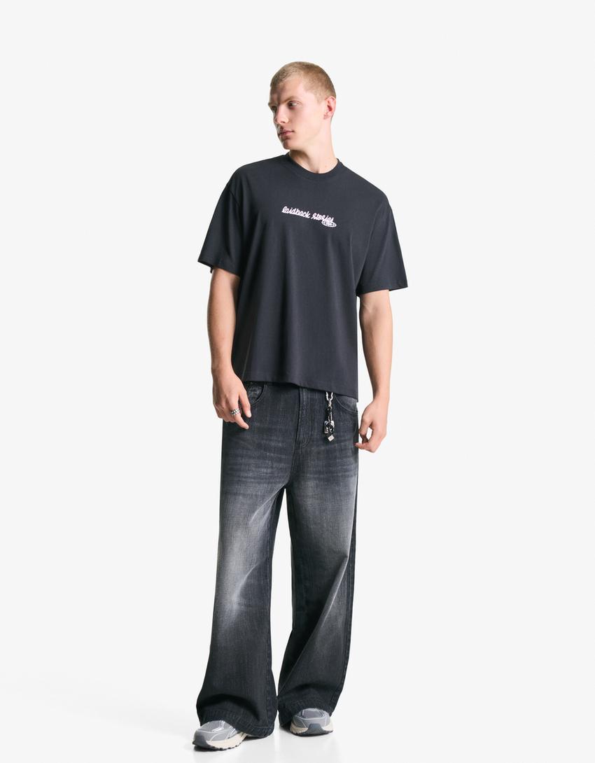 T-shirt manches courtes imprimé-Gris-2