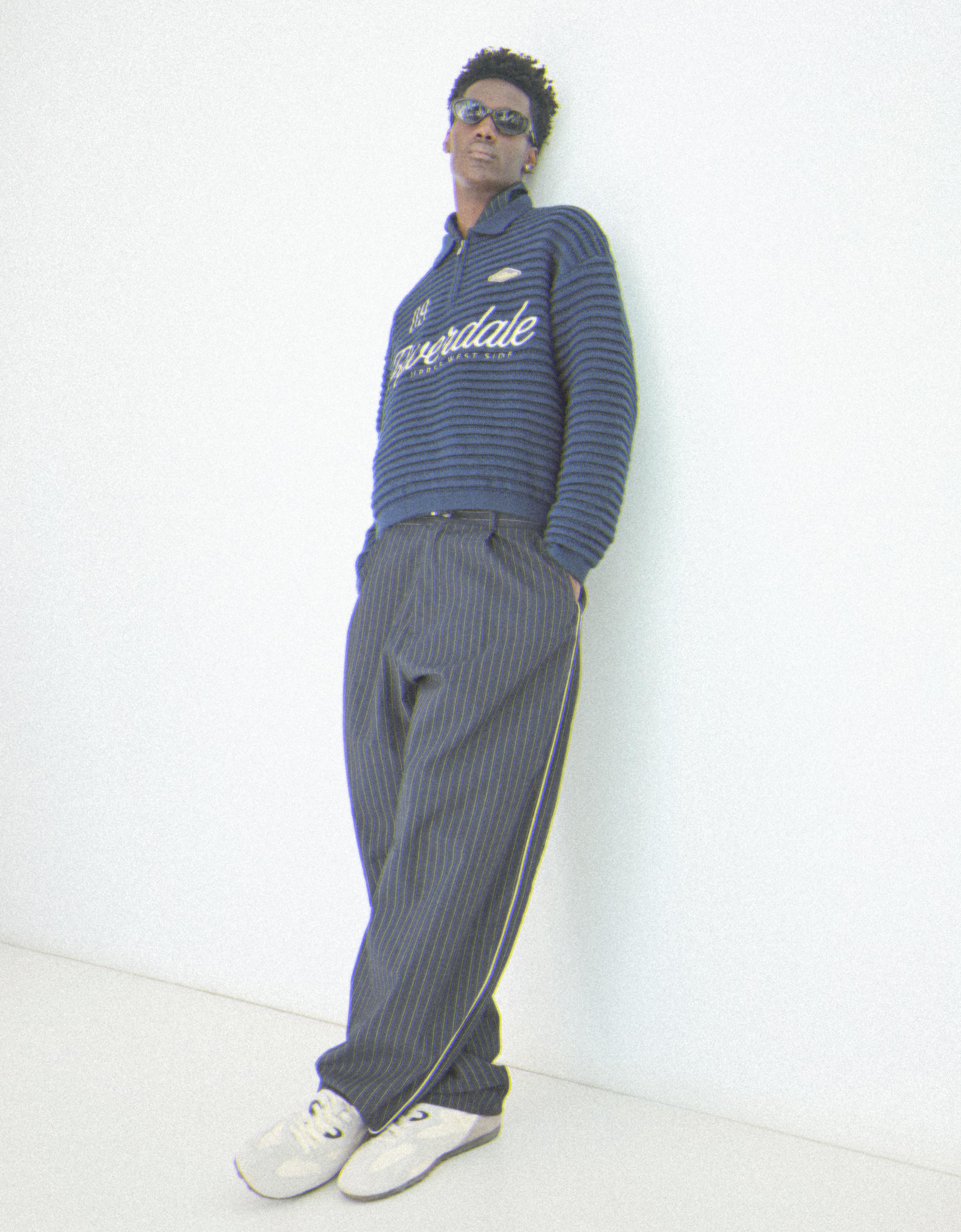 Bershka Super baggy fit ince çizgili pantolon görsel 5