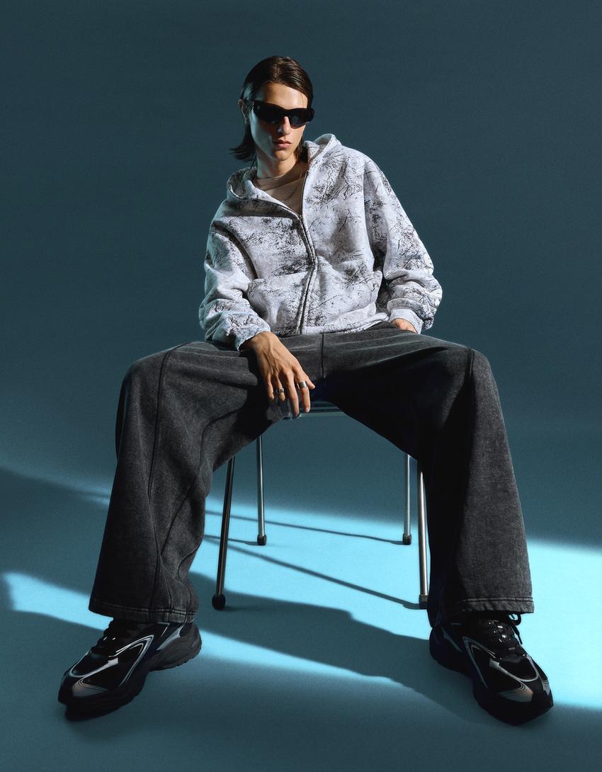 Hanorac fermoar cropped print-Gri