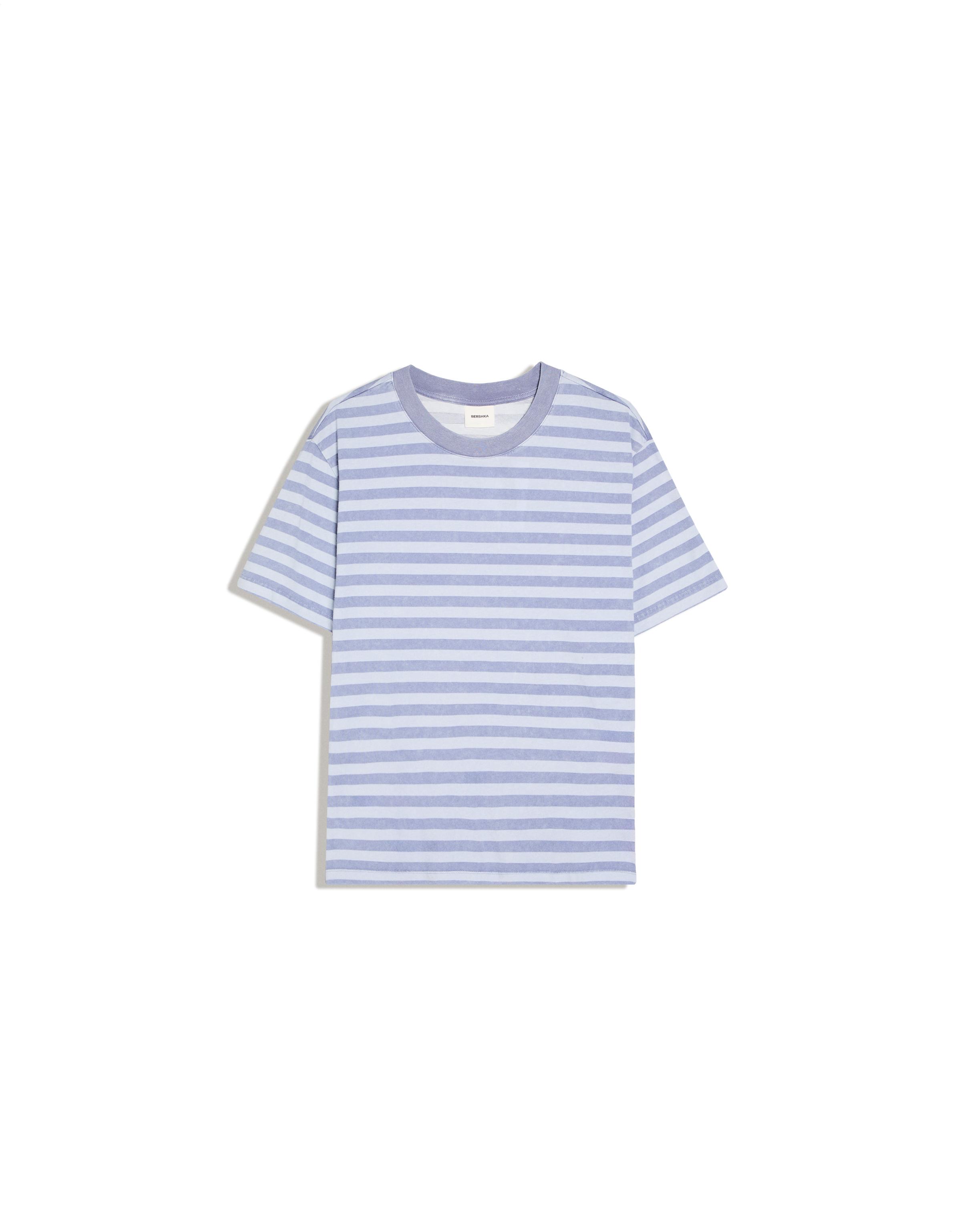 Washed stripe short sleeve T-shirt — Blue