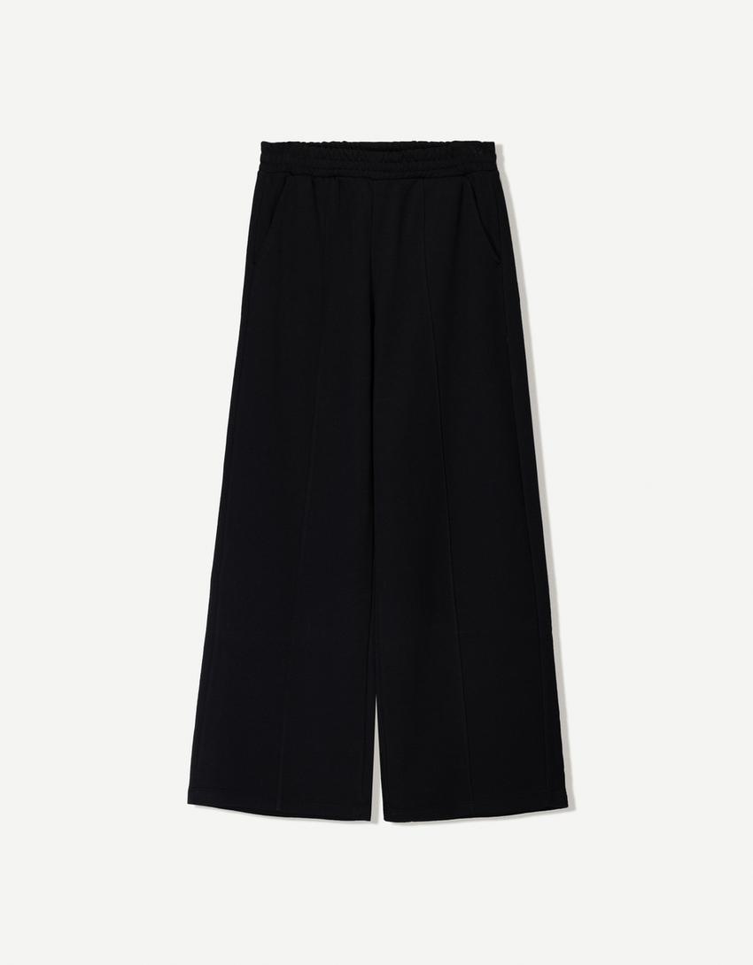 Wide leg sweatpants-Black-3