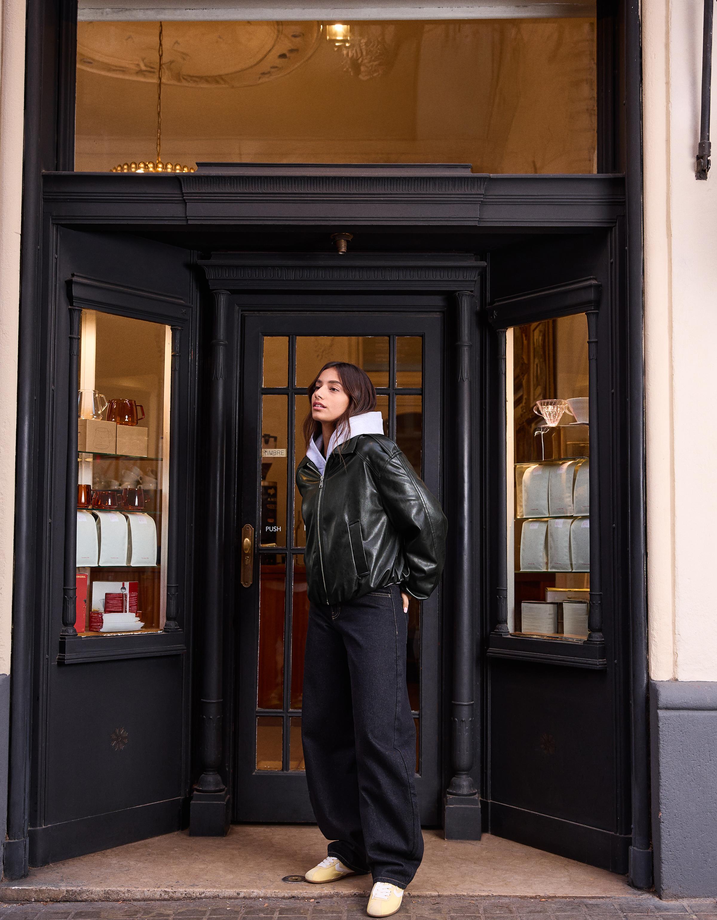 Balloon faux leather jacket - Jackets and trench - Women | Bershka