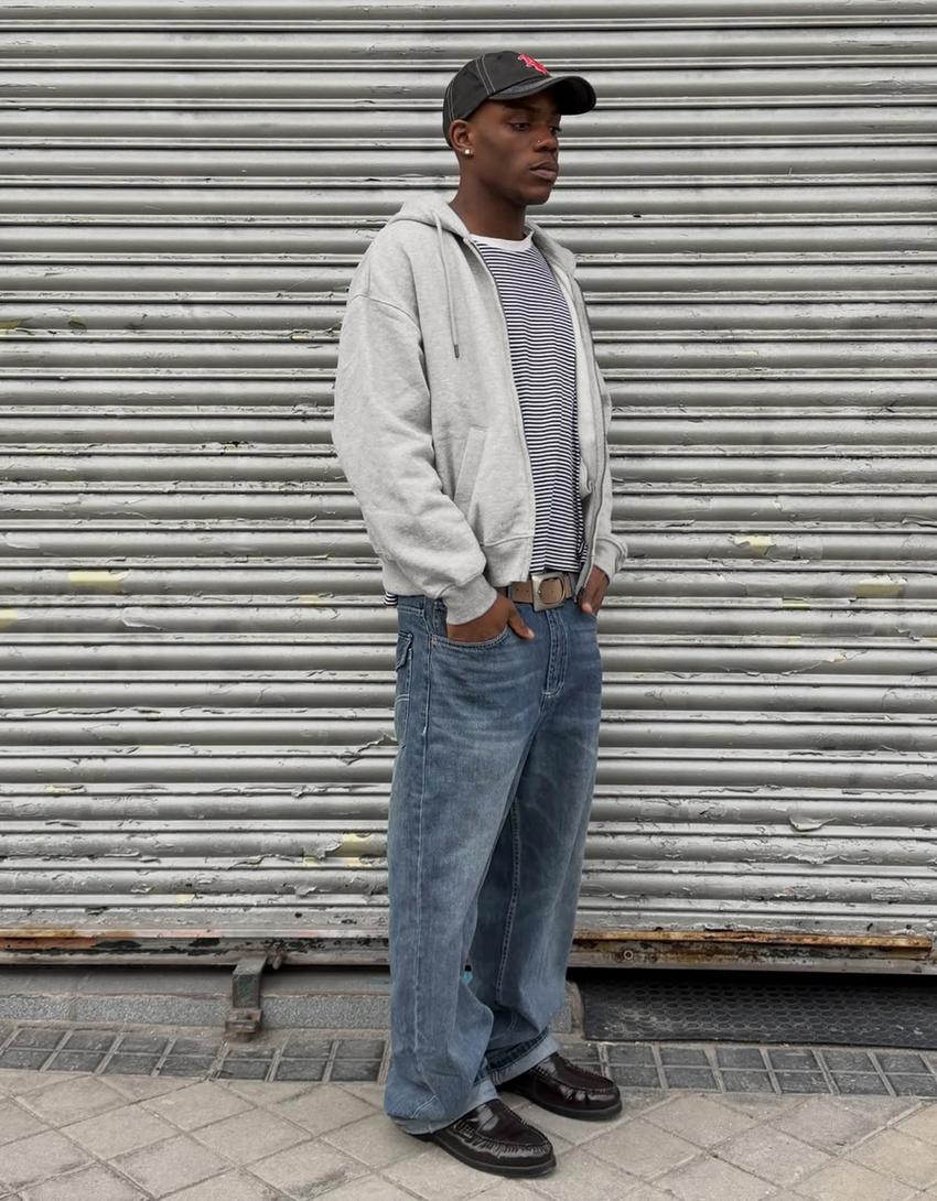 Jeans super baggy fit brodé-Bleu