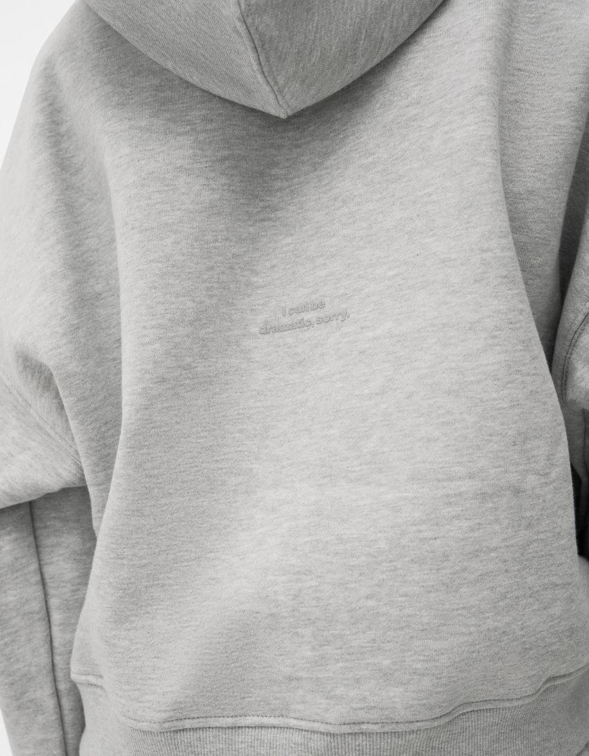 Pamuklu kapüşonlu sweatshirt-Gri-4
