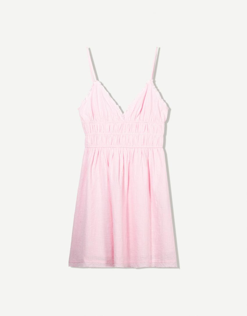 Rustična mini haljina sa karnerima-Roze