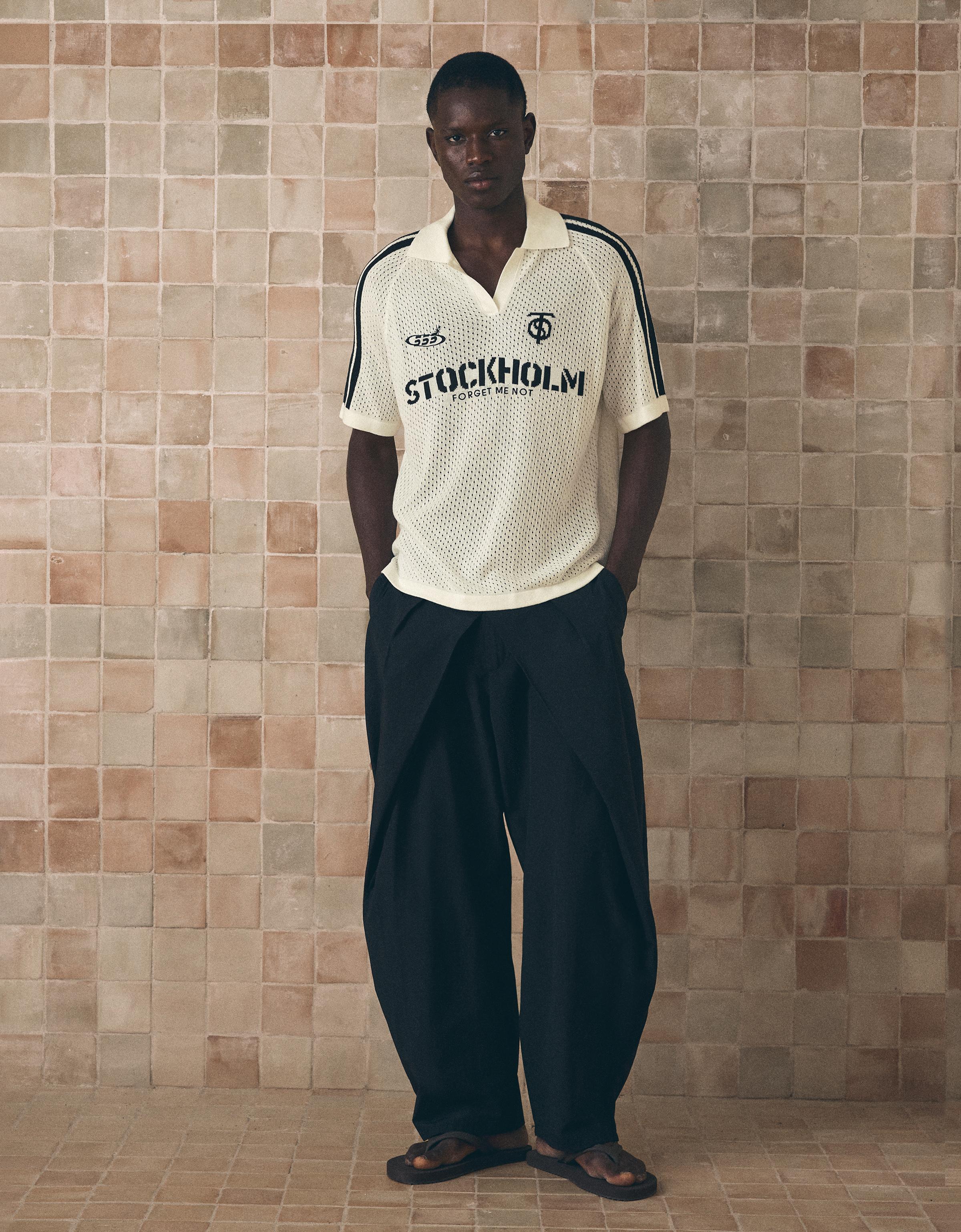 Retrosport print mesh polo — Off white