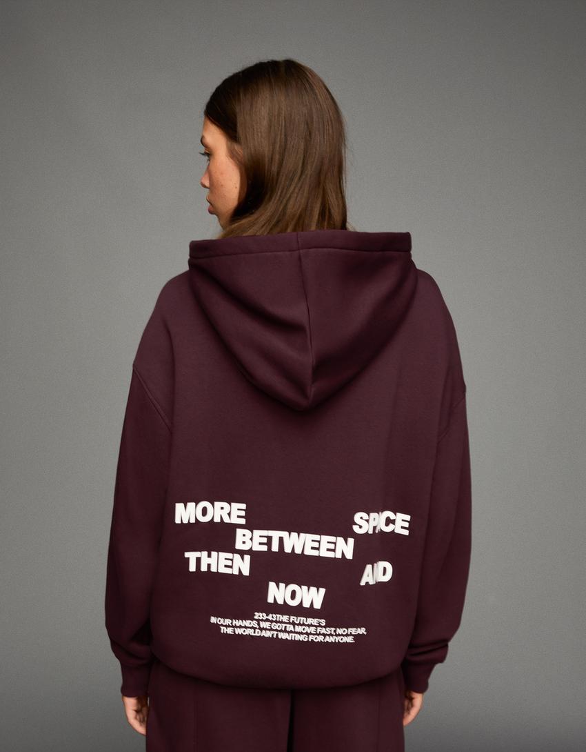 Sudadera capucha print-Burdeos