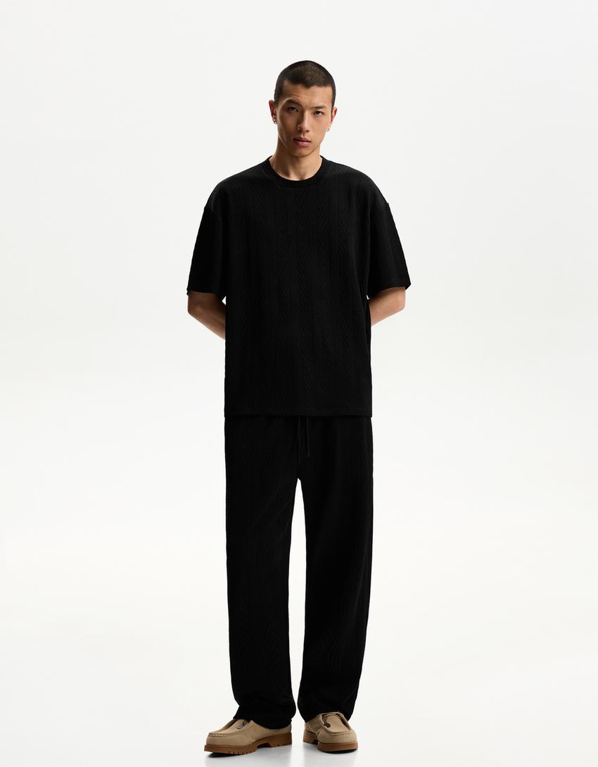 Textured trousers-Black