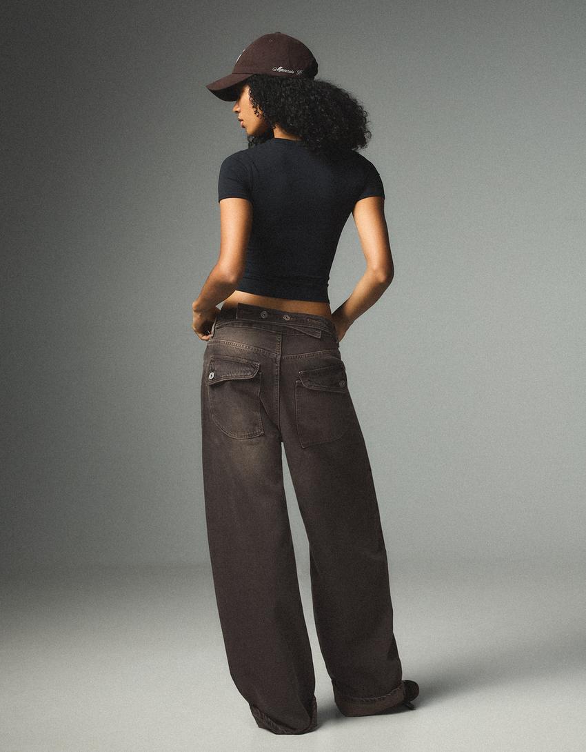 Arka tokalı distressed balloon fit jean-Siyah