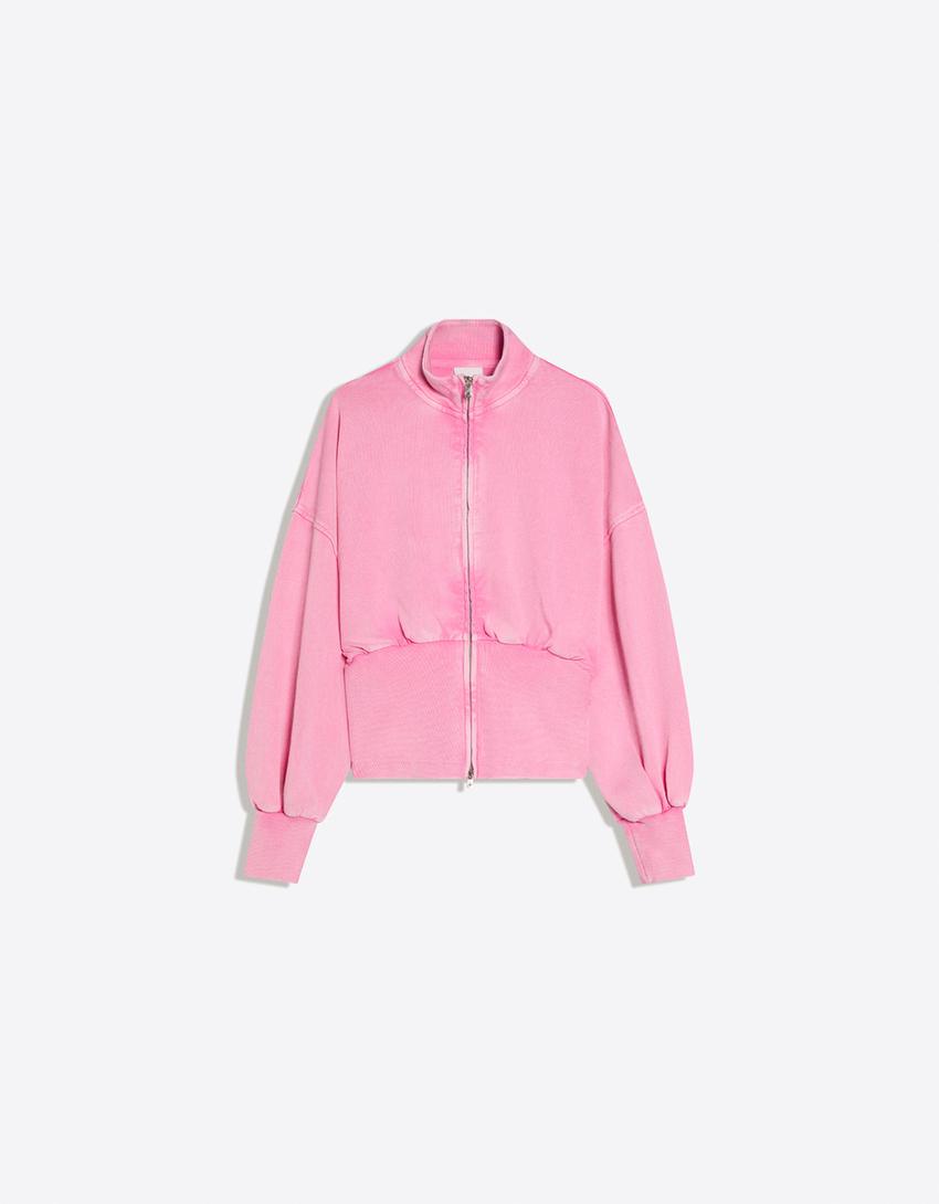 Faded-effect jacket with sash-Candy Pink