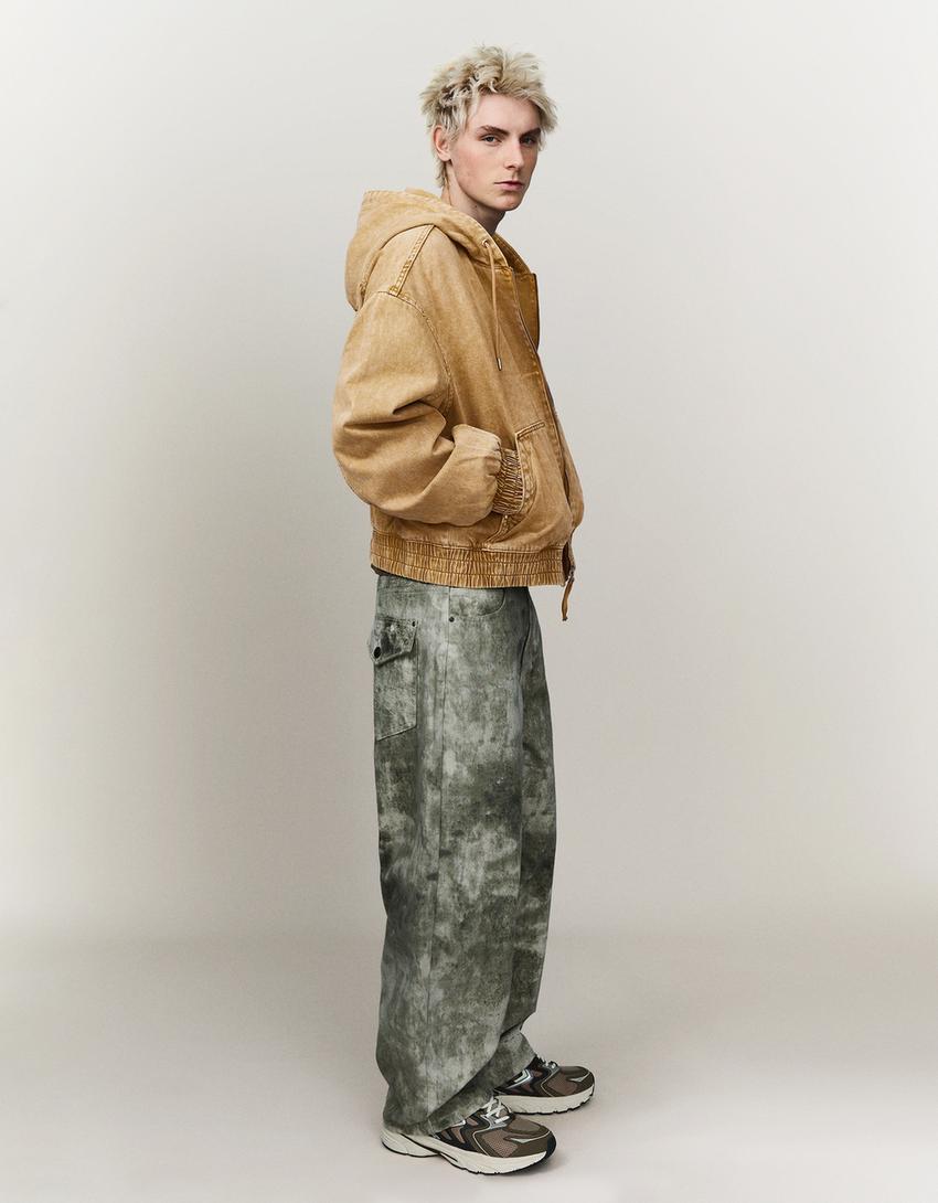 Cazadora cremallera capucha acolchada-Camel