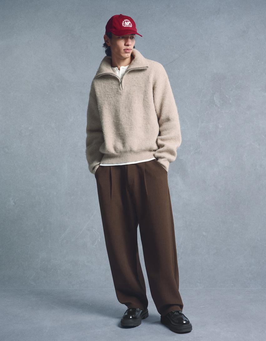 Pull col zippé-Beige