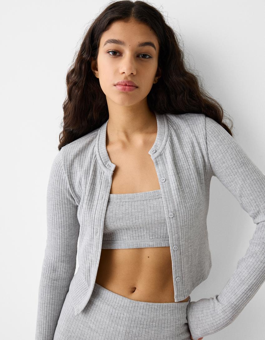 توب وتيشرت مضلع-رمادي-2