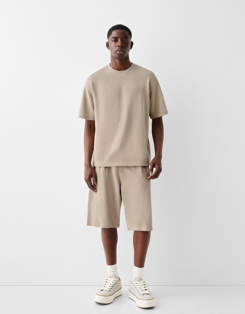 T-shirt manga curta boxy fit nervuras-Pedra-3