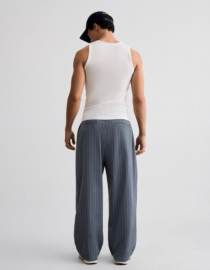 Double-pleat super baggy trousers-Navy