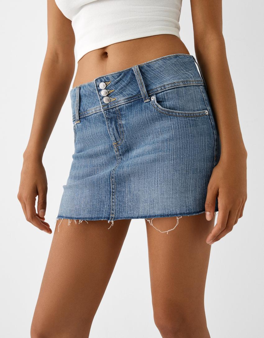 Mini denim skort - Women | Bershka