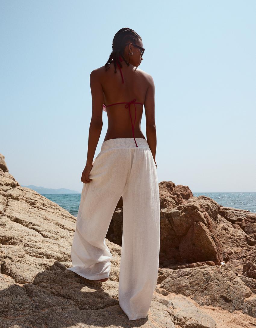 Pantalon wide leg rustique pinces-Blanc-1
