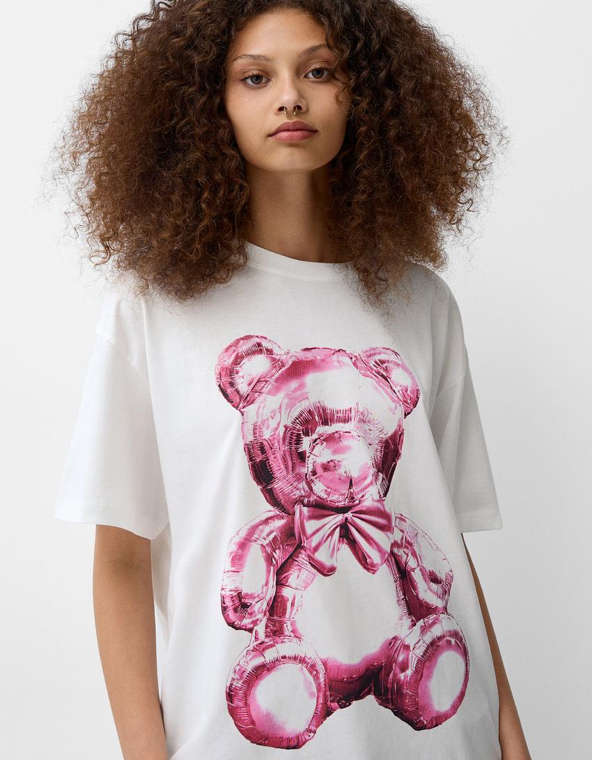 تيشرت بأكمام قصيرة وطبعة-أبيض مطفي-2