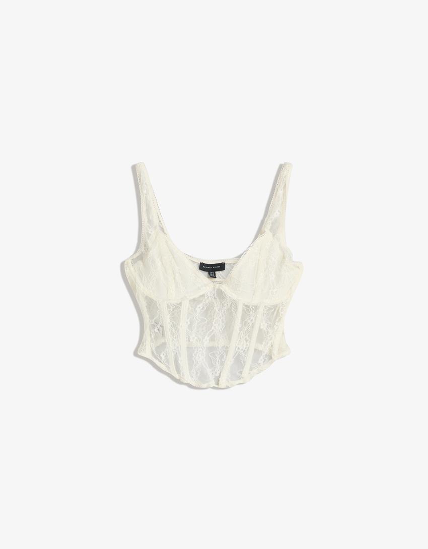 Lace top with straps-Cream-3