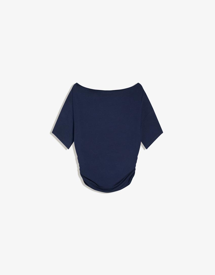 Asymmetric short sleeve T-shirt-Navy