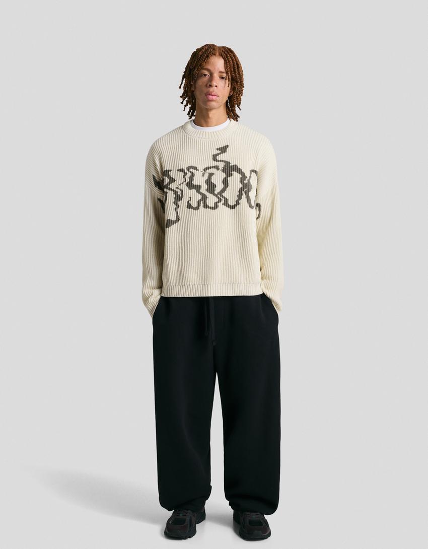 Pull imprimé-Blanc cassé
