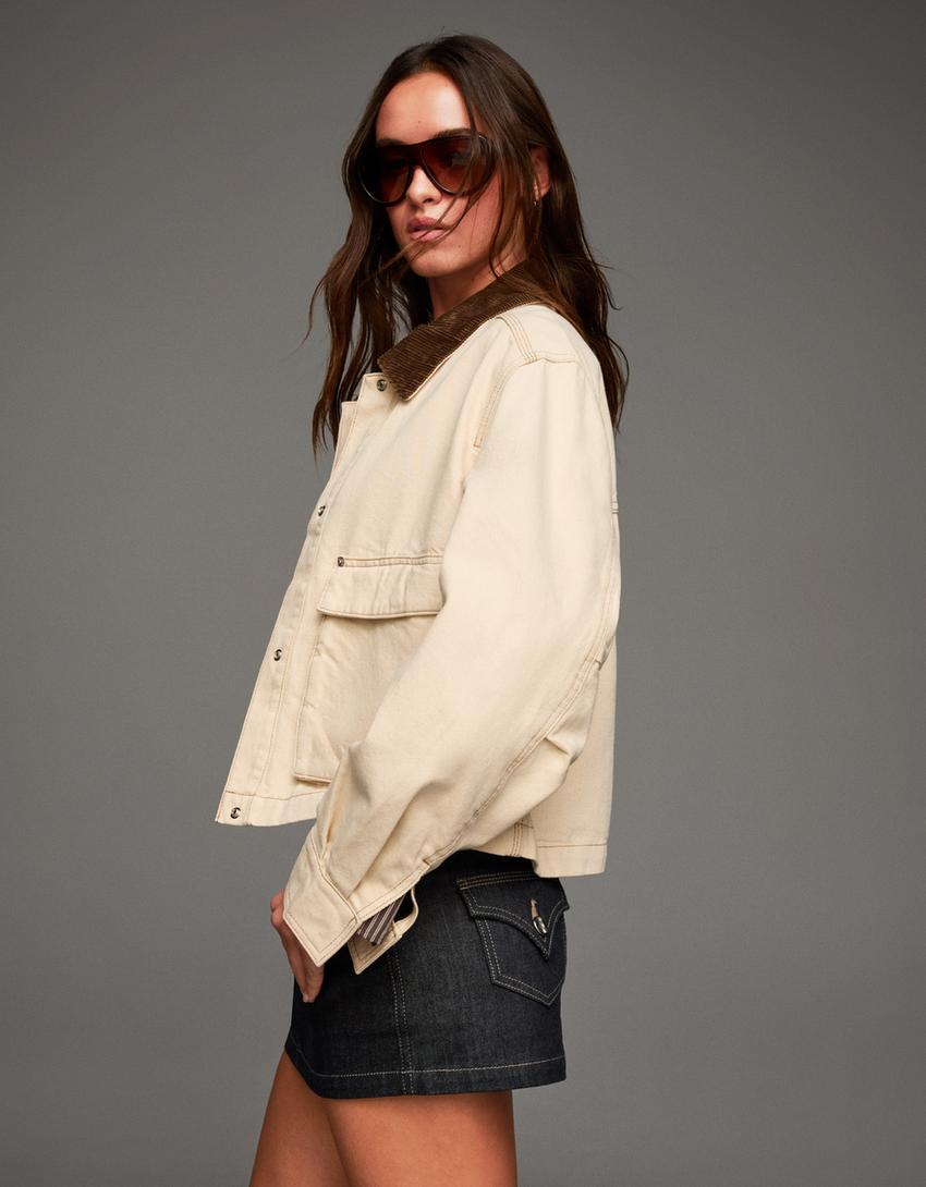 Jacket with corduroy collar-Camel-2