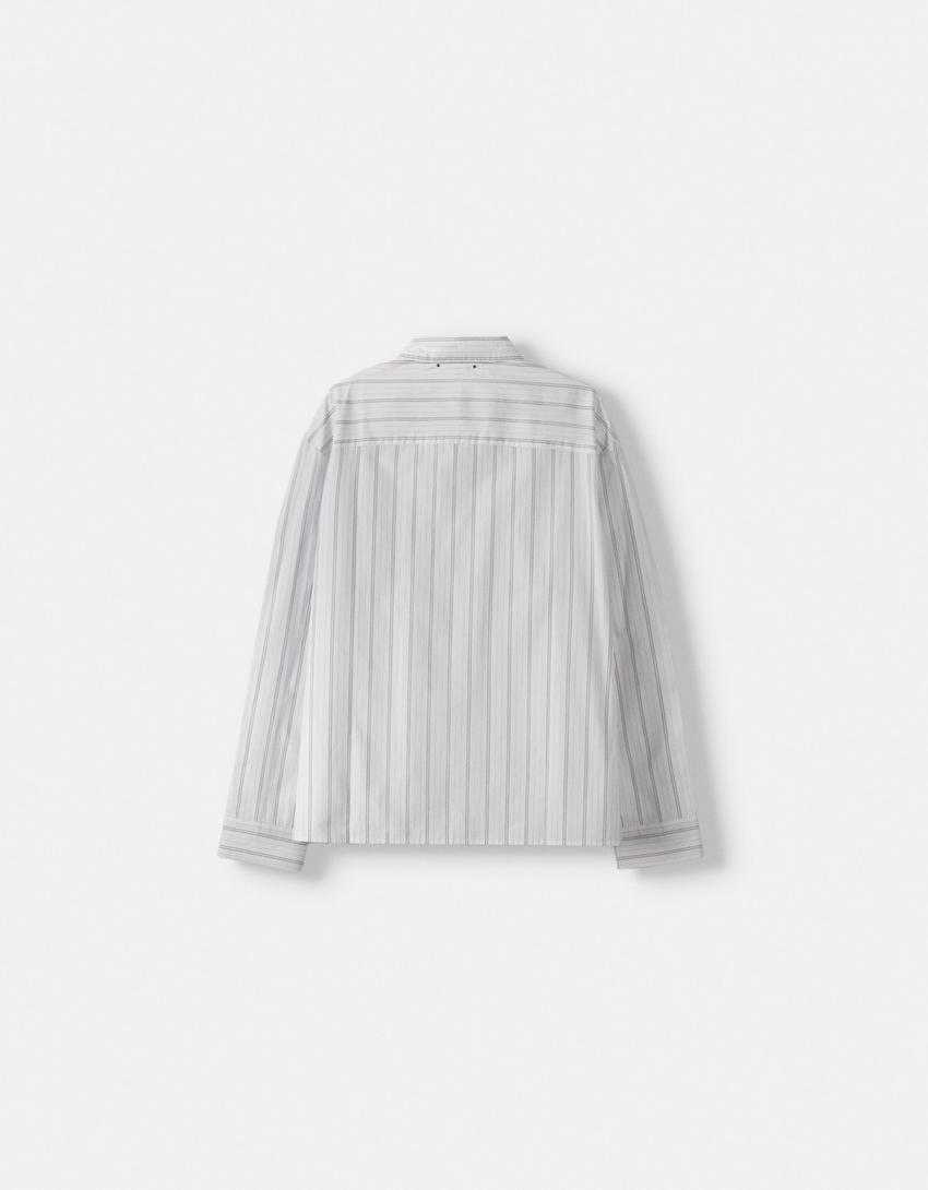 Chemise rayée manches longues-Blanc cassé-5