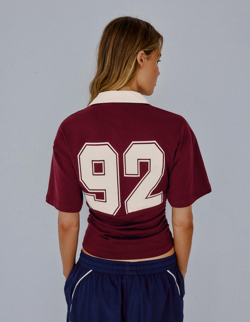 Kurzarm-Polo mit Taillenband-Print-Bordeaux