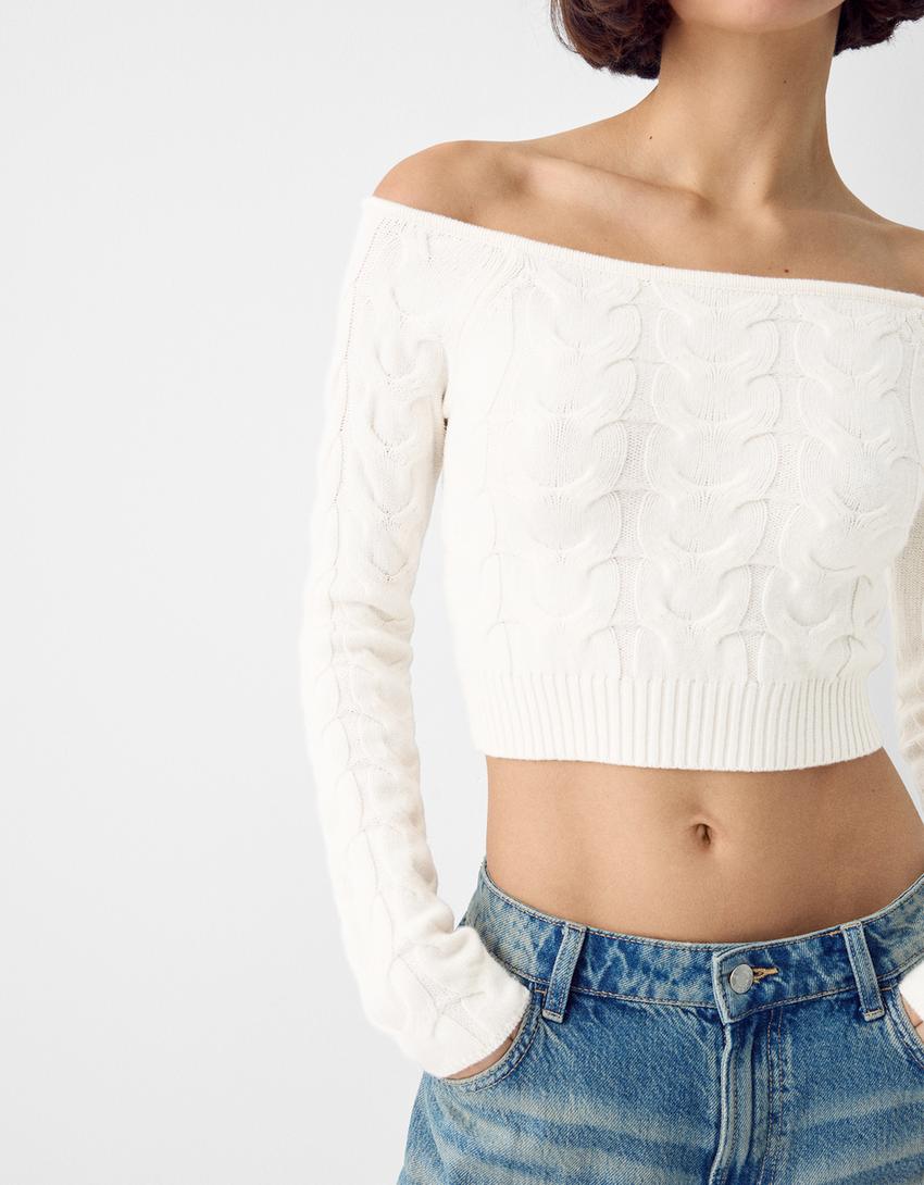 سويتر باردو بحياكة مجدولة-كريمي-5