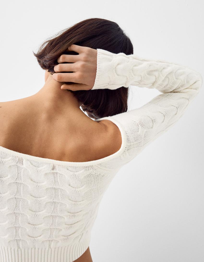 سويتر باردو بحياكة مجدولة-كريمي-2