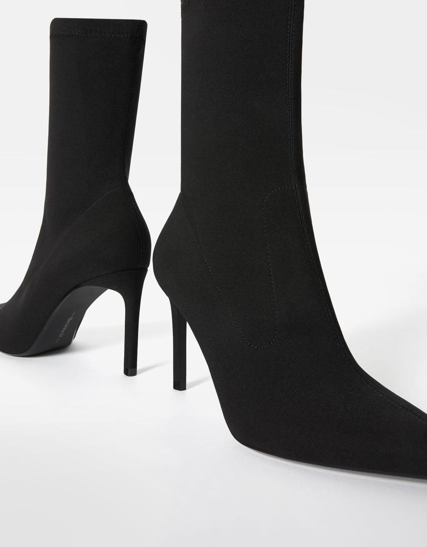 Botines tacón ajustados-Negro-3