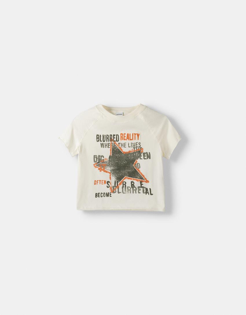 Short sleeve T-shirt with patch-Cream-4