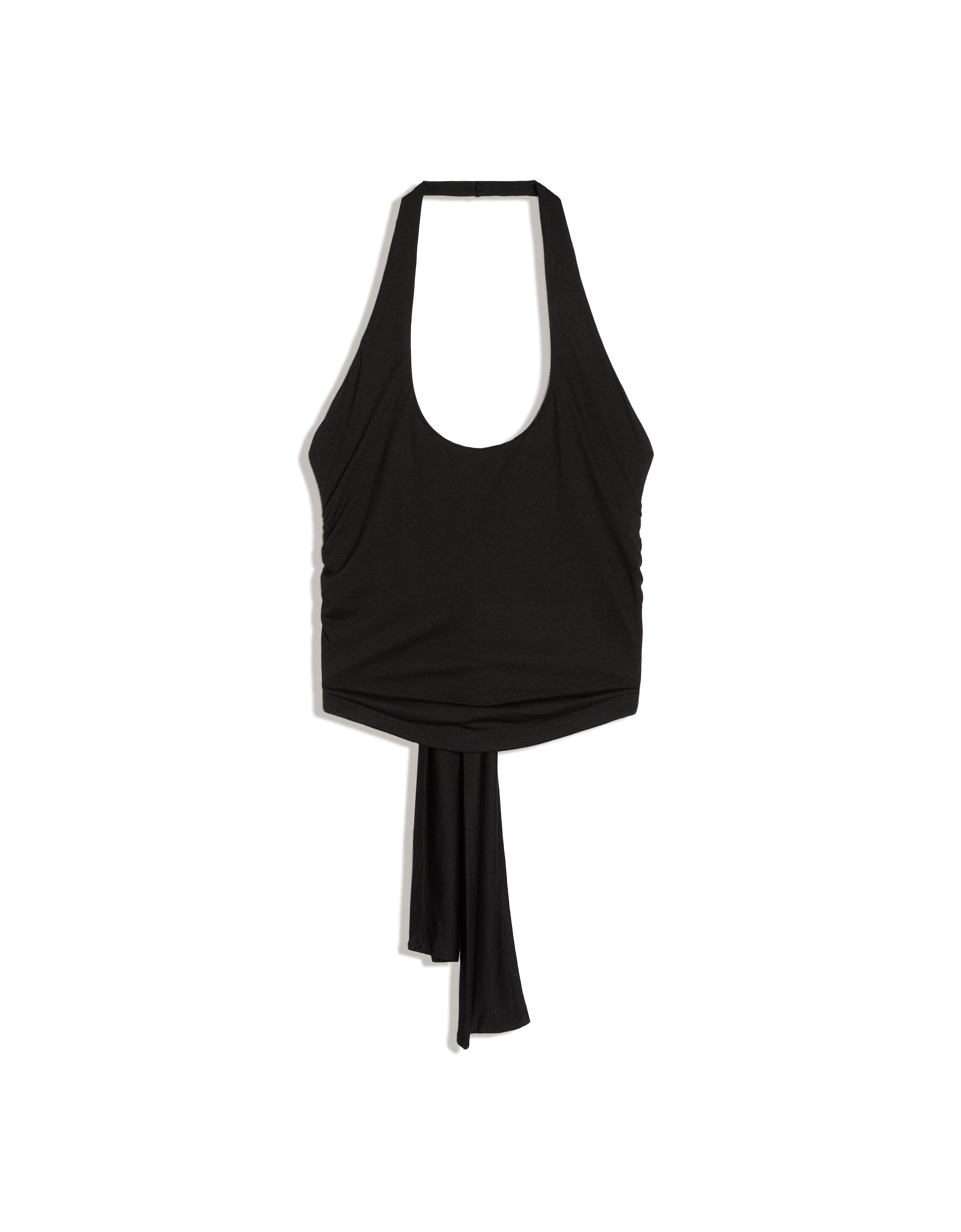 Halter neck top with back knot — Black