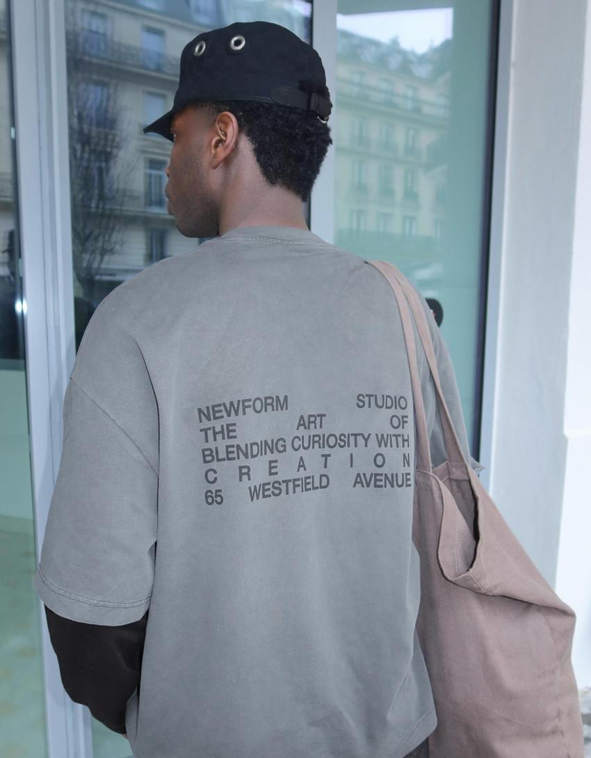 T-shirt double manche imprimé-Gris