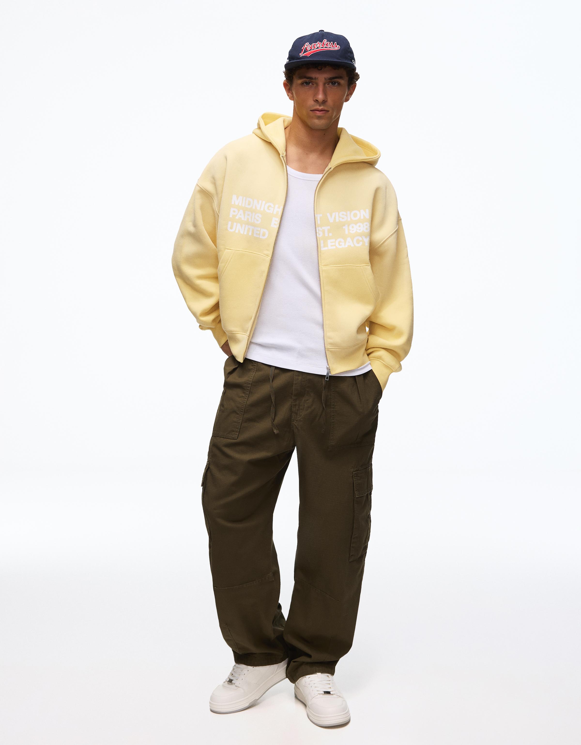 Washed effect print hoodie — Yellow